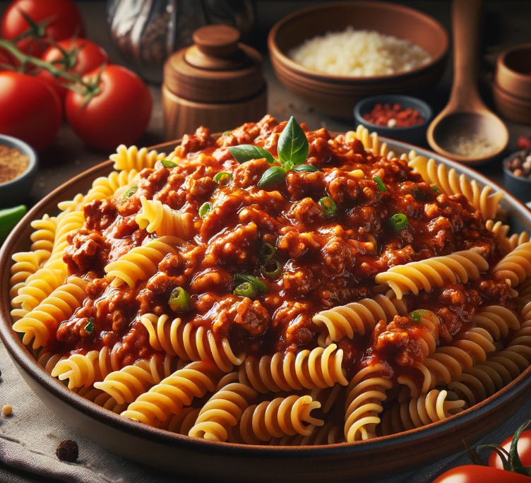 Fusilli Bolognese with Steamed Seasonal Vegetables